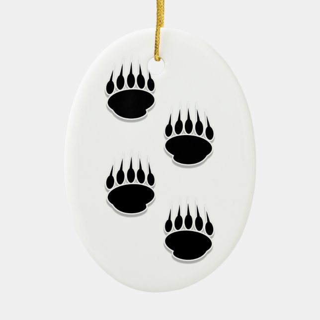 Black Bear Paw Prints Ceramic Tree Decoration (Front)