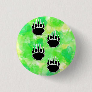 Black Bear Paw Prints Green Watercolor 3 Cm Round Badge