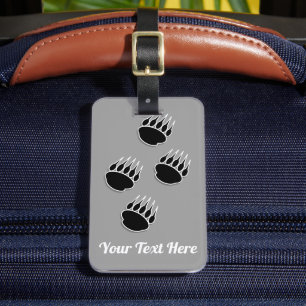 Black Bear Paw Prints Grey Luggage Tag