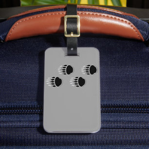 Black Bear Paw Prints Grey Luggage Tag