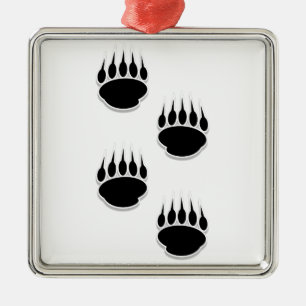 Black Bear Paw Prints Metal Tree Decoration