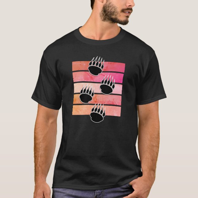 Black Bear Paw Prints Retro Design T-Shirt (Front)