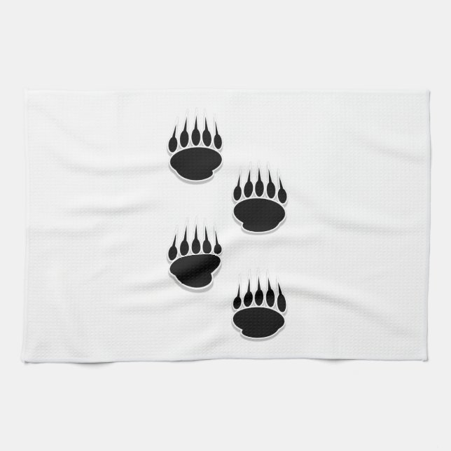 Black Bear Paw Prints Tea Towel (Horizontal)