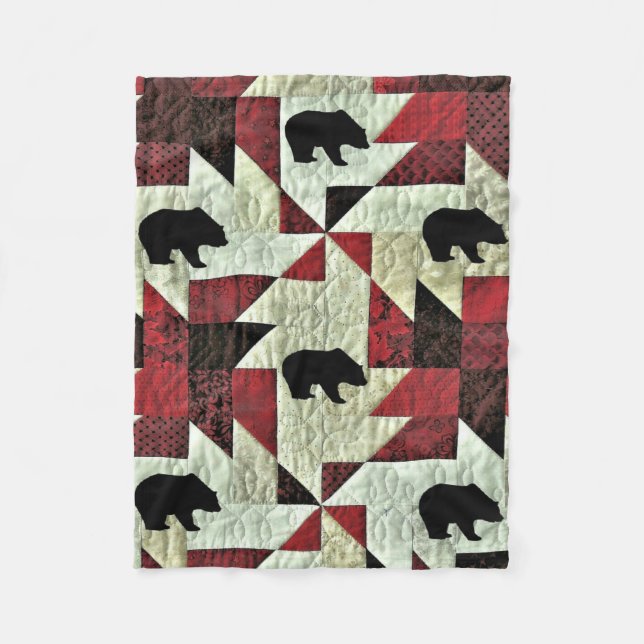 Black Bear Quilt Fleece Blanket (Front)