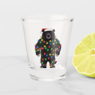 Black Bear Santa Hat Christmas Lights Merry Shot Glass