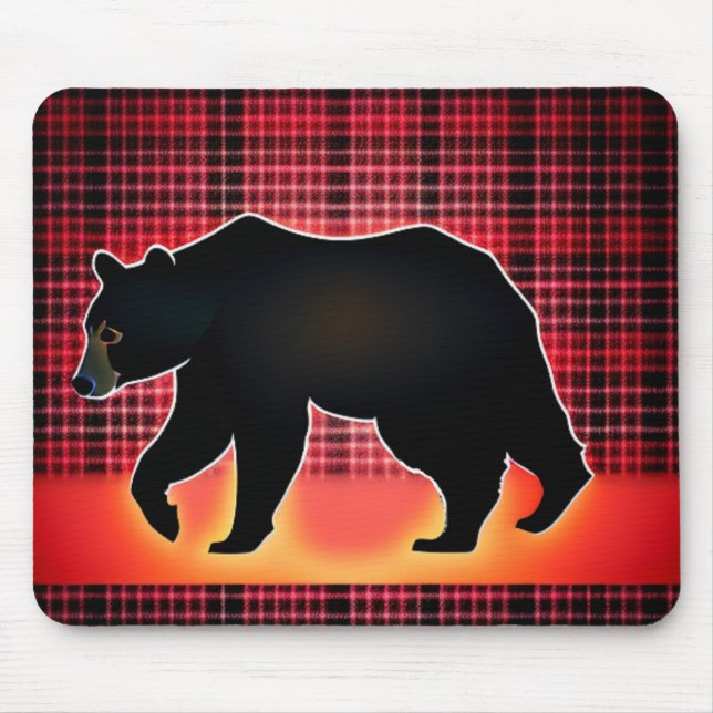 Black Bear Silhouette On Plaid Mouse Pad (Front)