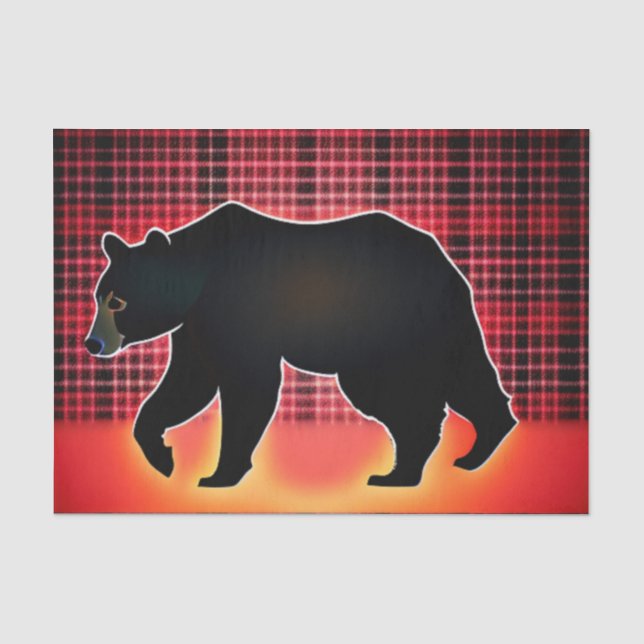 Black Bear Silhouette On Plaid Tissue Paper (Front)
