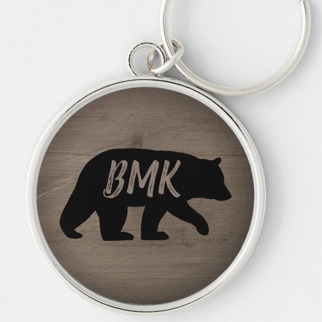 Black Bear Silhouette Personalised Monogram Key Ring (Front)