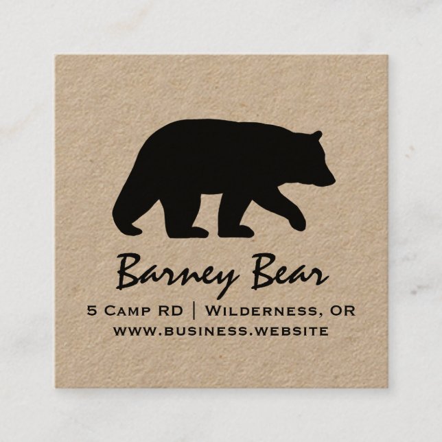 Black Bear Silhouette | Simple Wildlife Graphic Square Business Card (Front)