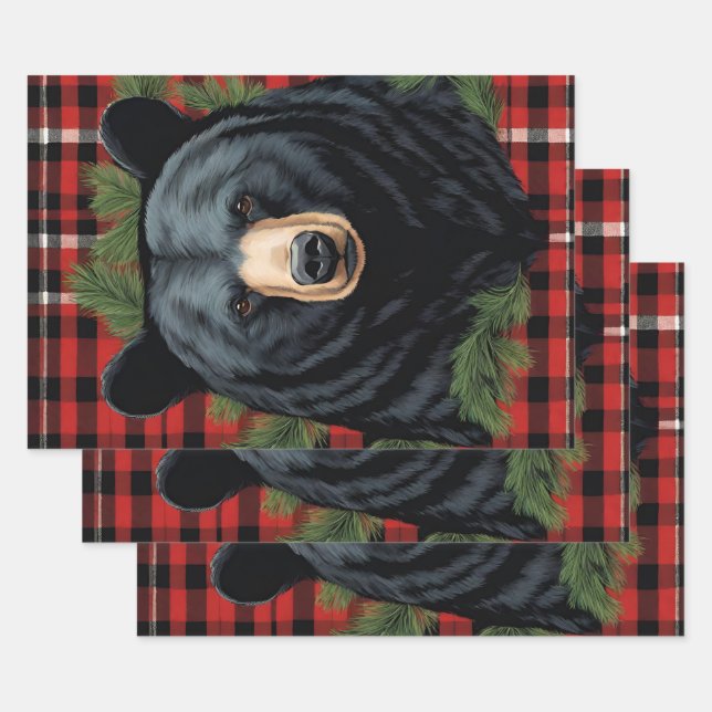 Black Bear Silhouette  Wrapping Paper Sheet (Set)