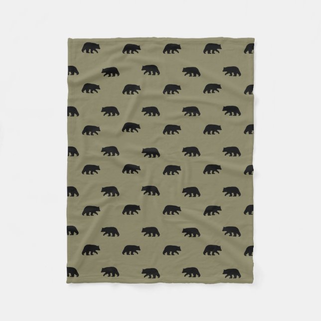 Black Bear Silhouettes Pattern Wild Animal Country Fleece Blanket (Front)