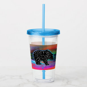 Black Bear Spirit Northern Light Colours Acrylic Tumbler