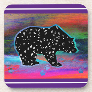 Black Bear Spirit Northern Light Colours Beverage Coaster