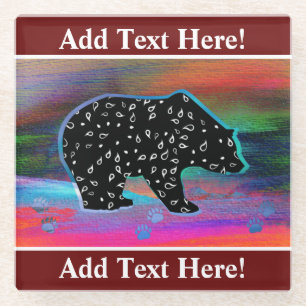 Black Bear Spirit Northern Light Colours Glass Coa Coaster