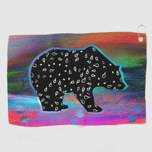 Black Bear Spirit Northern Light Colours Golf Towel