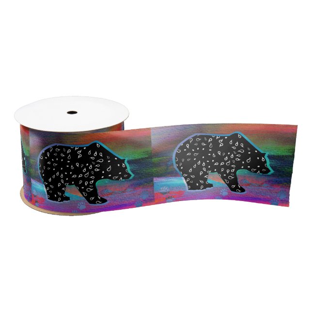 Black Bear Spirit Northern Light Colours Satin Ribbon (Spool)