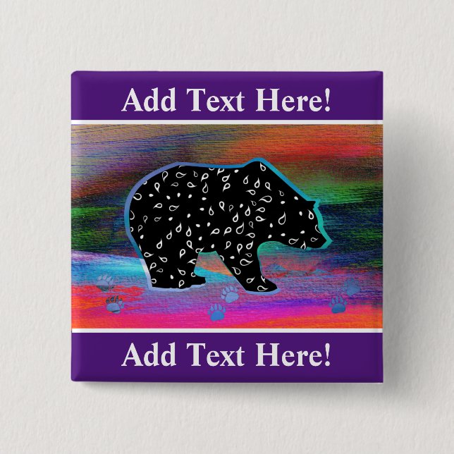 Black Bear Spirit Northern Lights Button (Front)