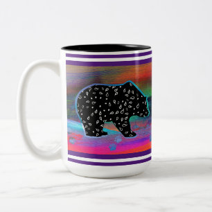 Black Bear Spirit Northern Lights  Two-Tone Coffee Mug