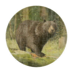 Black Bear Stepping on a Tree Trunk Cutting Board