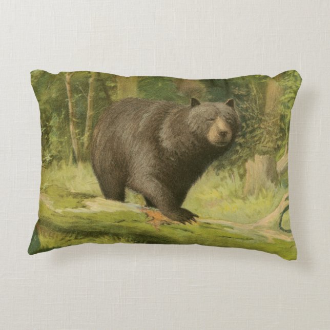 Black Bear Stepping on a Tree Trunk Decorative Cushion (Back)