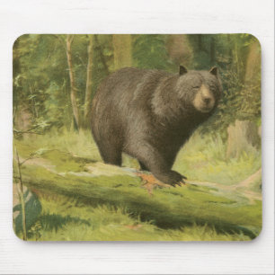Black Bear Stepping on a Tree Trunk Mouse Pad