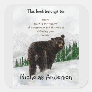Black Bear Totem Animal Spirit Guide Bookplate Square Sticker