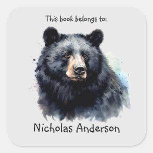 Black Bear Totem Animal Spirit Guide Bookplate Square Sticker