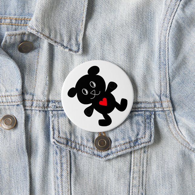 Black Bear with Red Heart 7.5 Cm Round Badge (Creator Uploaded)