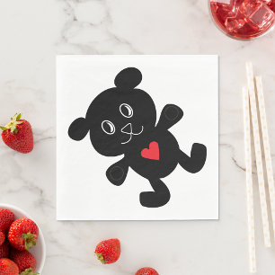 Black Bear with Red Heart Napkin