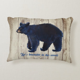 Black bear with Rustic Painted Wood Decorative Cushion