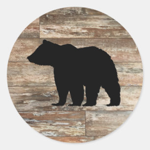 Black Bear Wood Painting Rustic Style Classic Round Sticker