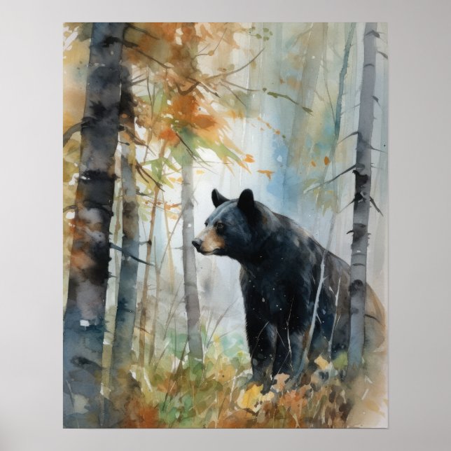 Black Bear Woodland Animal Art Print Poster (Front)