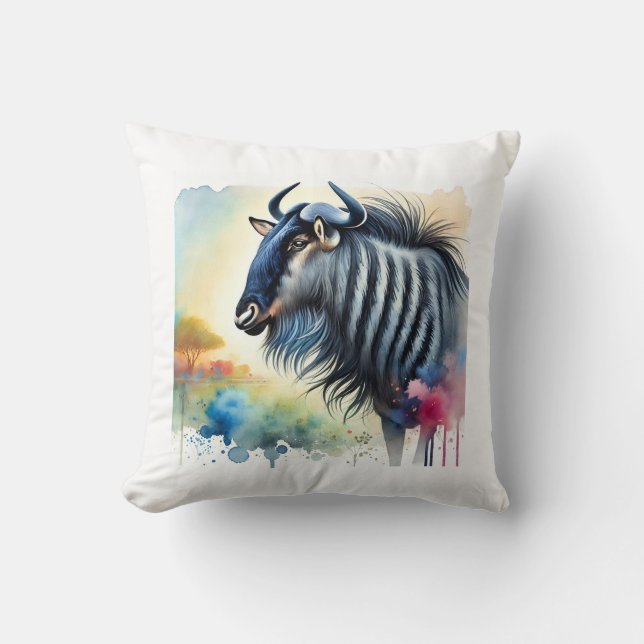 Black Bearded Blue Wildebeest 290824AREF129 - Wate Cushion (Front)