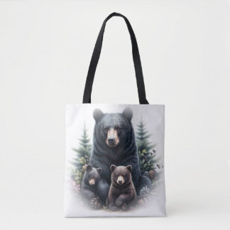 Black Bears Amid Forest Setting Tote Bag