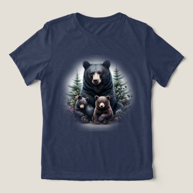Black Bears Amid Forest Setting Tri-Blend Shirt (Design Front)