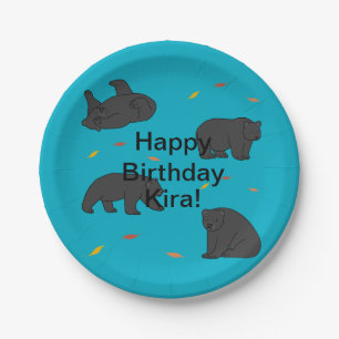 Black Bears Birthday Paper Plate
