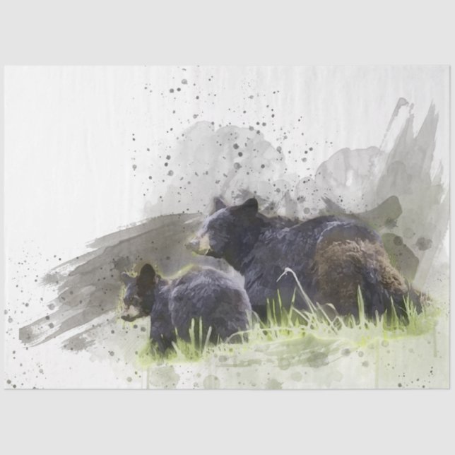Black Bears Watercolor Art 20x30  Decoupage Tissue Paper (Front)