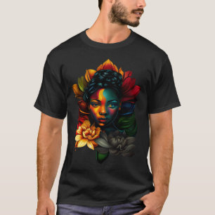 Black Beautiful African Melanin Woman Cute Lotus F T-Shirt