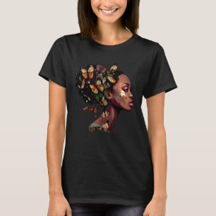 Black Beautiful African Queen Butterfly Hair Fun M T-Shirt
