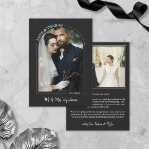 Black Beautiful Arch Wedding Photo Love & Thanks Thank You Card