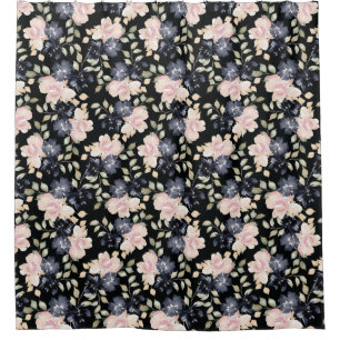 black beautiful watercolor flowers shower curtain