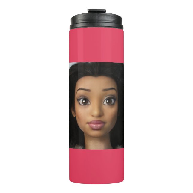 Black Beautiful Woman Doll Cartoon Pink Fuscia  Thermal Tumbler (Front)