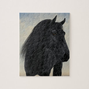Black Beauty - Black Friesian Horse Portrait Jigsaw Puzzle