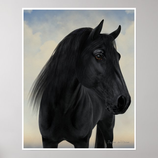 Black Beauty - Black Friesian Horse Portrait Poster (Front)