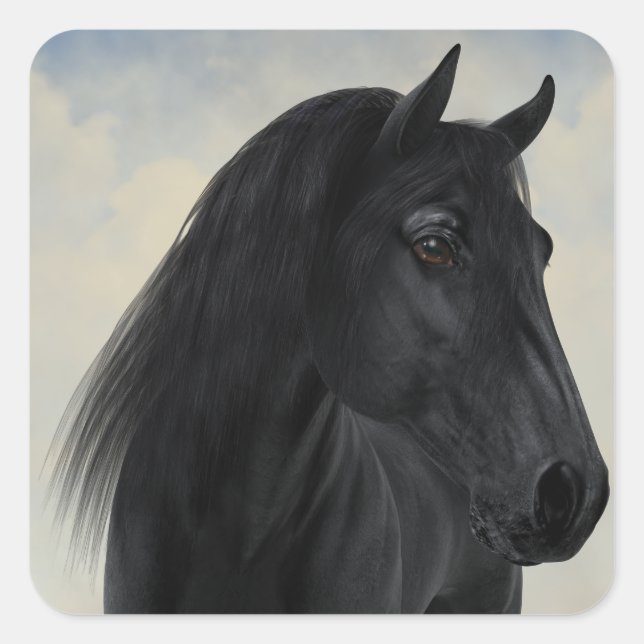 Black Beauty - Black Friesian Horse Portrait Square Sticker (Front)
