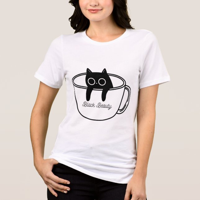 Black Beauty Cute Coffee Cup Graphic T-Shirt Tri-Blend Shirt (Front)