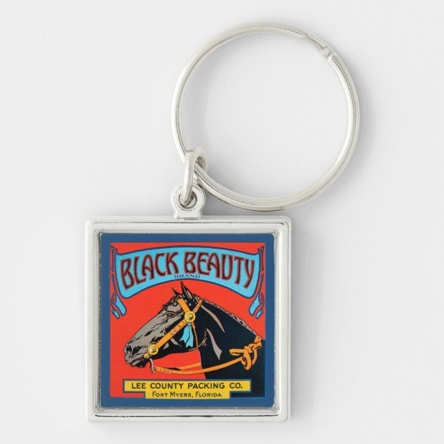 Black Beauty Horse on Red Background Key Ring (Front)