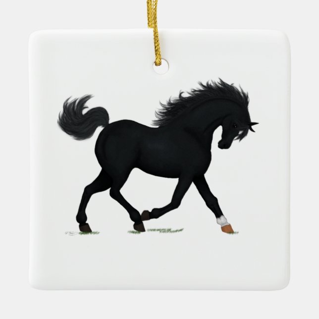 Black Beauty Horse Pony Equestrian Charm Pendant Ceramic Ornament (Front)