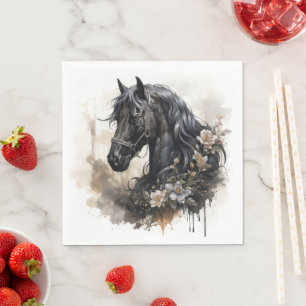 Black beauty horse portrait napkin