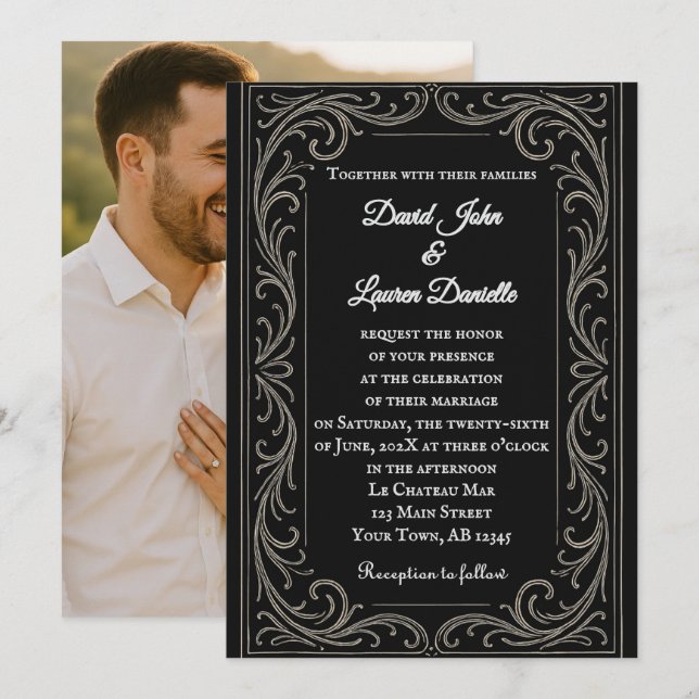Black Beauty Photo Wedding Invitation (Front/Back)